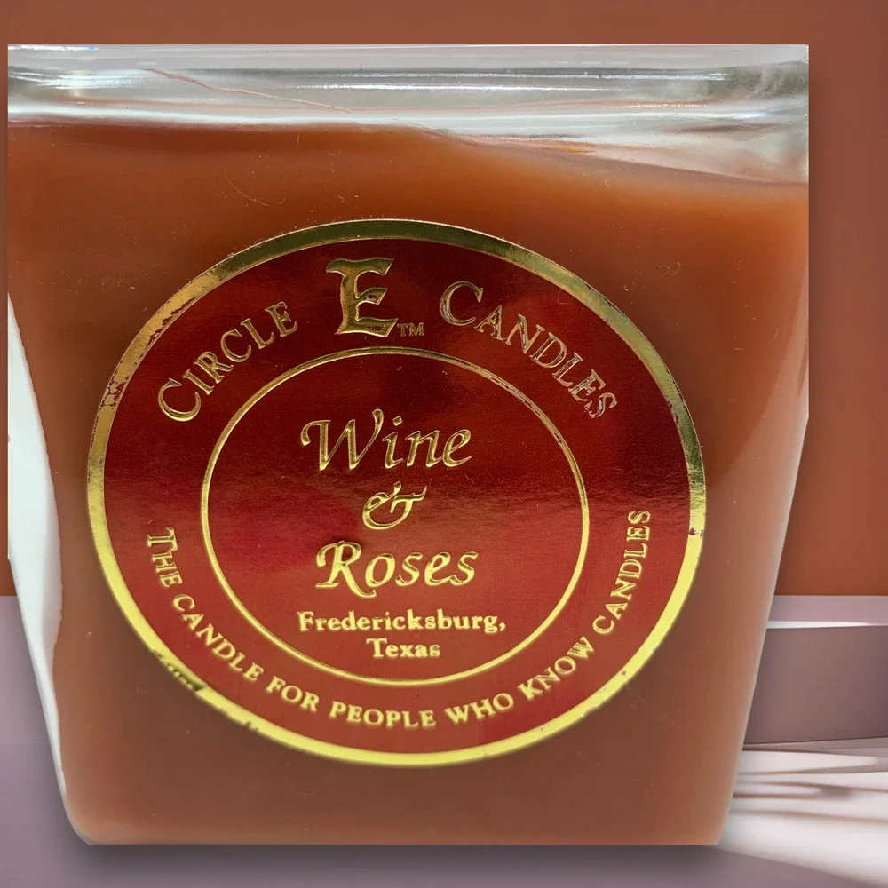 NEW Circle E Wine & Roses 40 oz Candle Square Jar 220 Hour 2 Wick Texas HTF